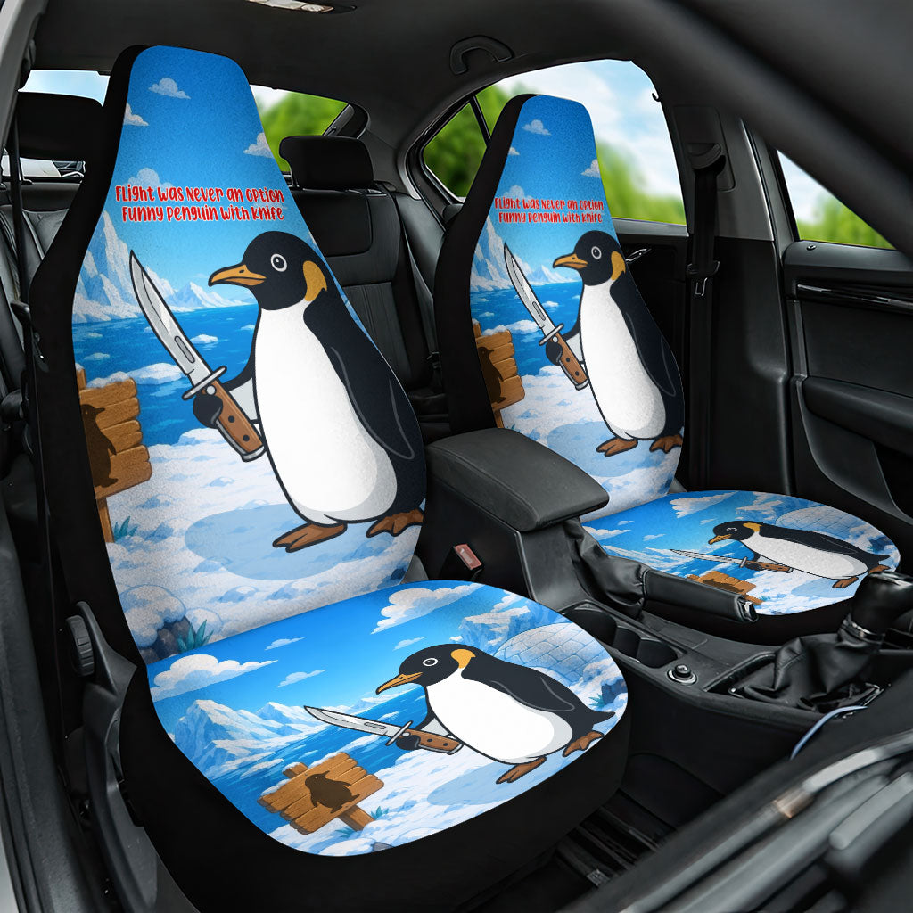 Flight Was Never An Option Funny Penguin With Knife Car Seat Cover Animal Meme Humor Comic Graphic