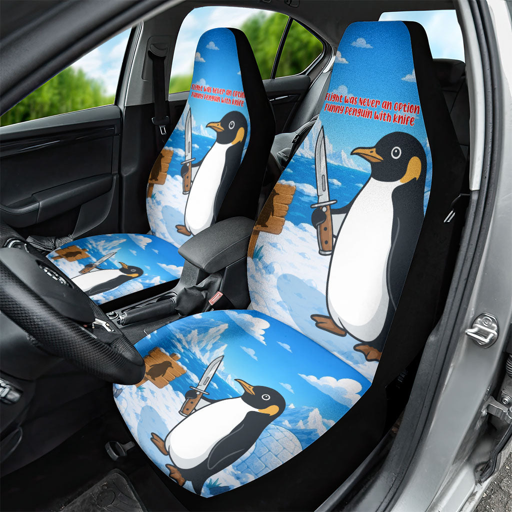 Flight Was Never An Option Funny Penguin With Knife Car Seat Cover Animal Meme Humor Comic Graphic