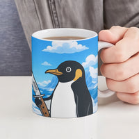 Flight Was Never An Option Funny Penguin With Knife Ceramic Mug Animal Meme Humor Comic Graphic