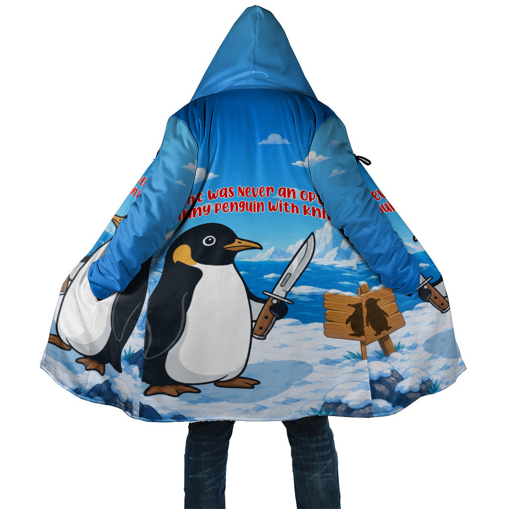 Flight Was Never An Option Funny Penguin With Knife Cloak Animal Meme Humor Comic Graphic