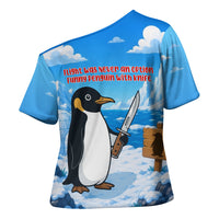 Flight Was Never An Option Funny Penguin With Knife Cross Shoulder Shirt Animal Meme Humor Comic Graphic