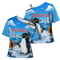 Flight Was Never An Option Funny Penguin With Knife Cross Shoulder Shirt Animal Meme Humor Comic Graphic