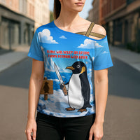 Flight Was Never An Option Funny Penguin With Knife Cross Shoulder Shirt Animal Meme Humor Comic Graphic