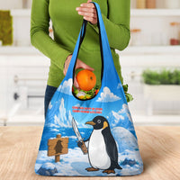 Flight Was Never An Option Funny Penguin With Knife Grocery Bag Animal Meme Humor Comic Graphic