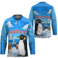 Flight Was Never An Option Funny Penguin With Knife Hockey Jersey Animal Meme Humor Comic Graphic