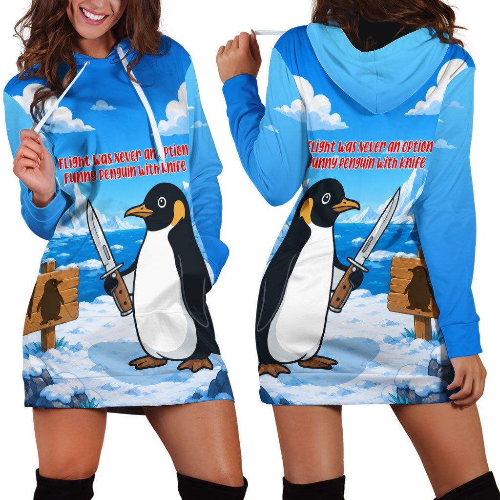 Flight Was Never An Option Funny Penguin With Knife Hoodie Dress Animal Meme Humor Comic Graphic
