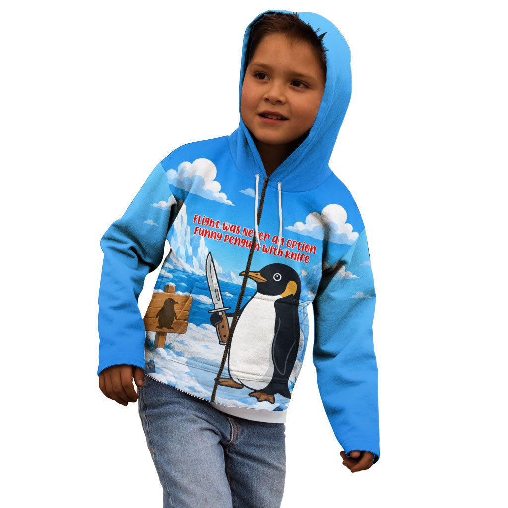 Flight Was Never An Option Funny Penguin With Knife Kid Hoodie Animal Meme Humor Comic Graphic