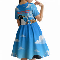 Flight Was Never An Option Funny Penguin With Knife Kid Short Sleeve Dress Animal Meme Humor Comic Graphic