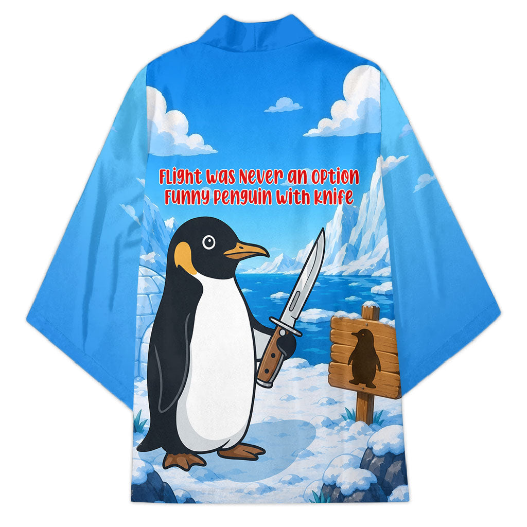 Flight Was Never An Option Funny Penguin With Knife Kimono Animal Meme Humor Comic Graphic