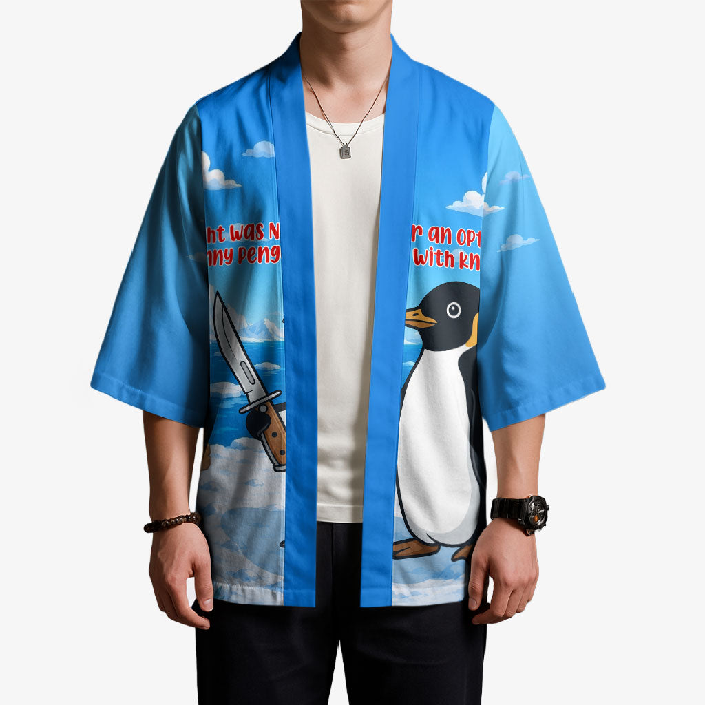 Flight Was Never An Option Funny Penguin With Knife Kimono Animal Meme Humor Comic Graphic