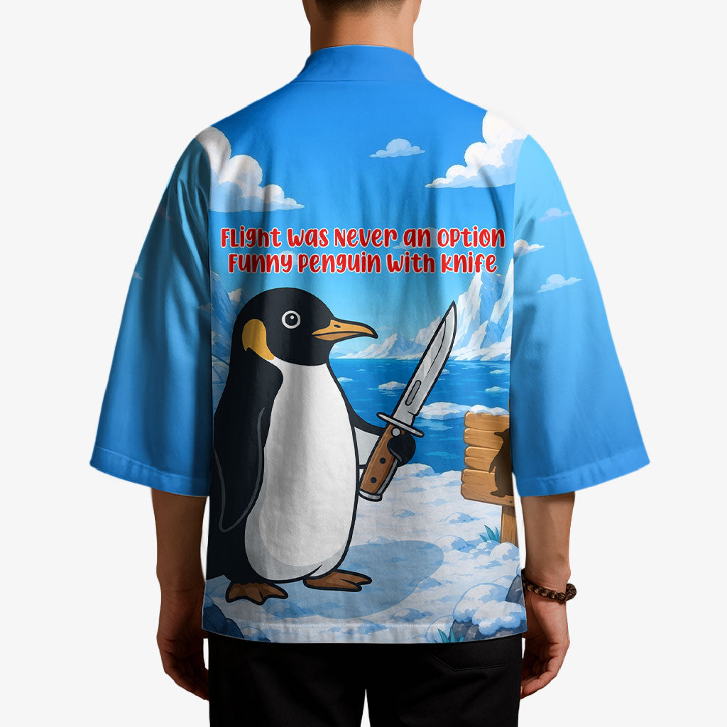 Flight Was Never An Option Funny Penguin With Knife Kimono Animal Meme Humor Comic Graphic