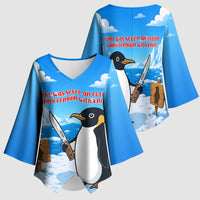 Flight Was Never An Option Funny Penguin With Knife Kimono Sleeve Blouse Animal Meme Humor Comic Graphic