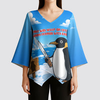 Flight Was Never An Option Funny Penguin With Knife Kimono Sleeve Blouse Animal Meme Humor Comic Graphic