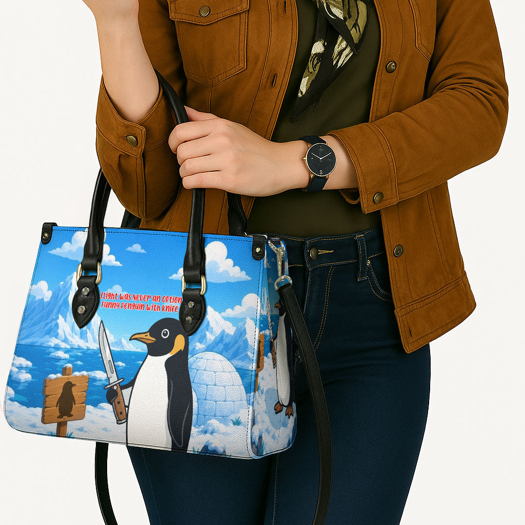 Flight Was Never An Option Funny Penguin With Knife Leather Bag Animal Meme Humor Comic Graphic