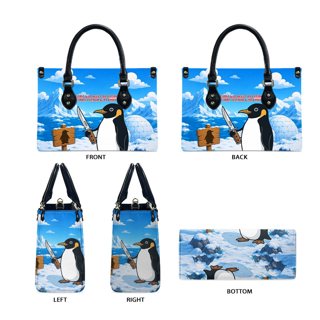 Flight Was Never An Option Funny Penguin With Knife Leather Bag Animal Meme Humor Comic Graphic