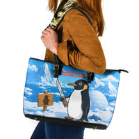 Flight Was Never An Option Funny Penguin With Knife Leather Tote Bag Animal Meme Humor Comic Graphic
