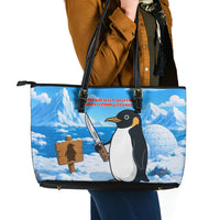 Flight Was Never An Option Funny Penguin With Knife Leather Tote Bag Animal Meme Humor Comic Graphic