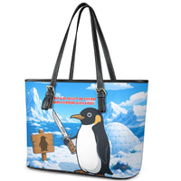 Flight Was Never An Option Funny Penguin With Knife Leather Tote Bag Animal Meme Humor Comic Graphic