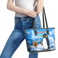 Flight Was Never An Option Funny Penguin With Knife Leather Tote Bag Animal Meme Humor Comic Graphic