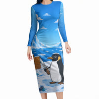 Flight Was Never An Option Funny Penguin With Knife Long Sleeve Bodycon Dress Animal Meme Humor Comic Graphic