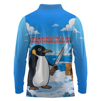 Flight Was Never An Option Funny Penguin With Knife Long Sleeve Polo Shirt Animal Meme Humor Comic Graphic
