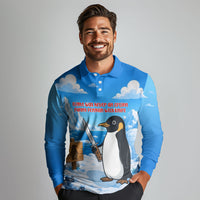 Flight Was Never An Option Funny Penguin With Knife Long Sleeve Polo Shirt Animal Meme Humor Comic Graphic