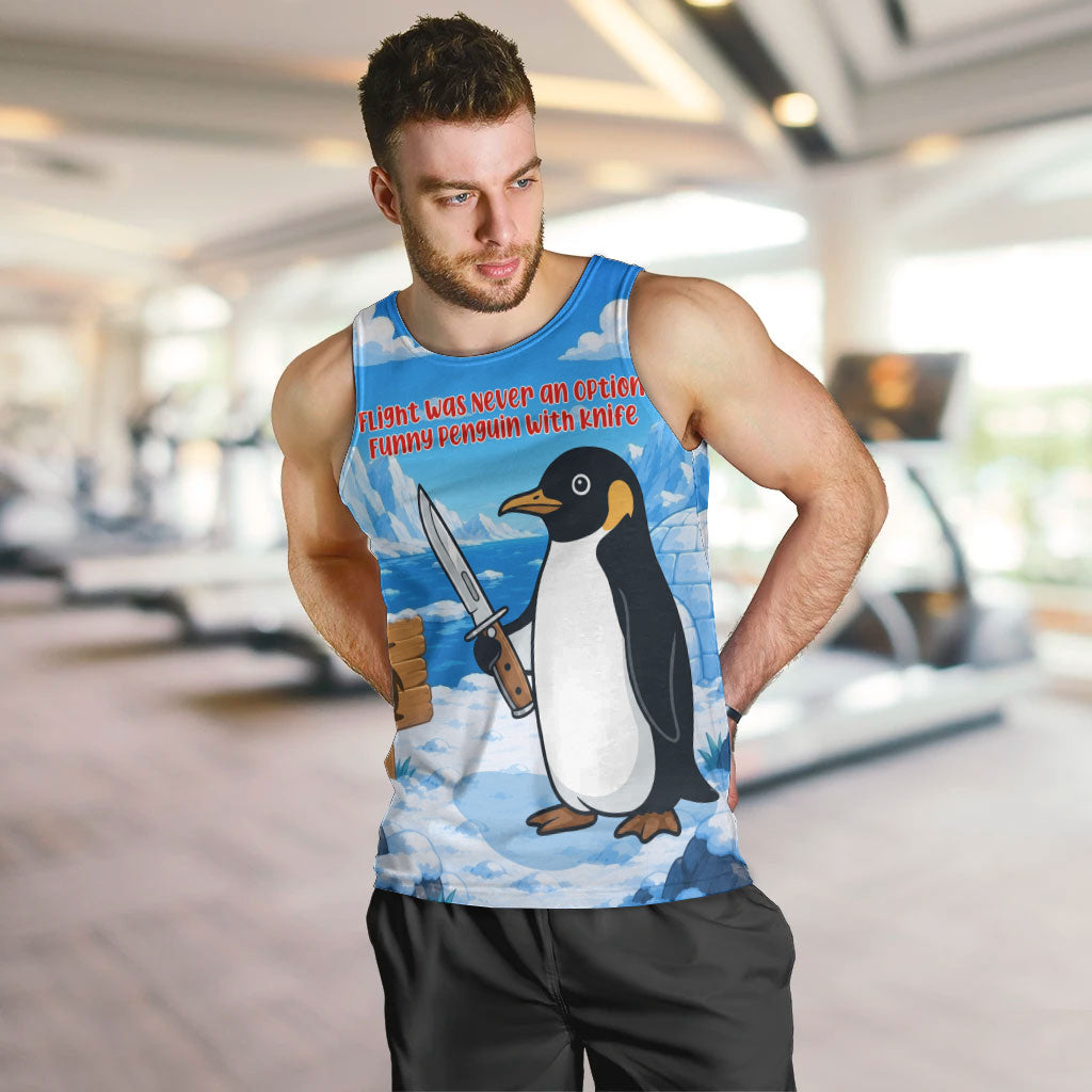Flight Was Never An Option Funny Penguin With Knife Men Tank Top Animal Meme Humor Comic Graphic