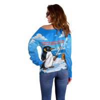 Flight Was Never An Option Funny Penguin With Knife Off Shoulder Sweater Animal Meme Humor Comic Graphic