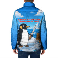Flight Was Never An Option Funny Penguin With Knife Padded Jacket Animal Meme Humor Comic Graphic