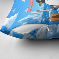 Flight Was Never An Option Funny Penguin With Knife Pillow Cover Animal Meme Humor Comic Graphic
