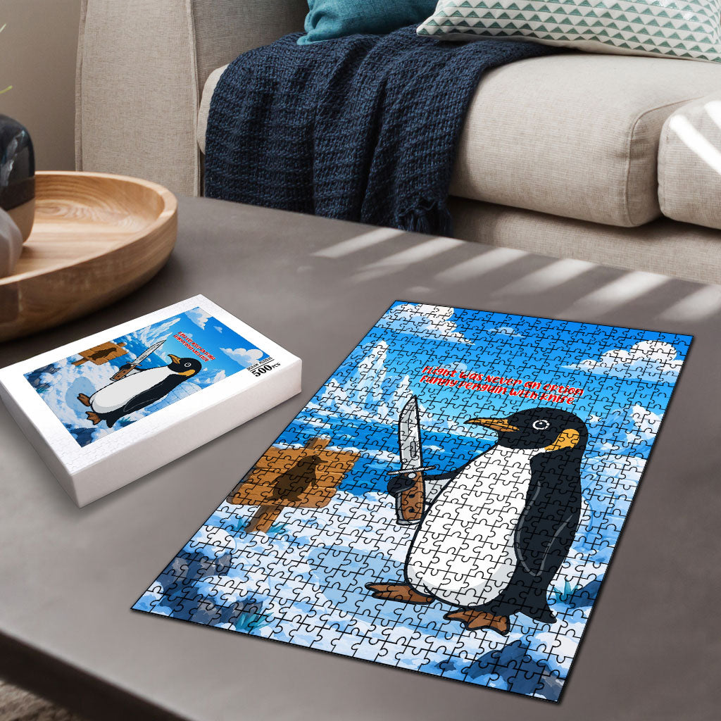 Flight Was Never An Option Funny Penguin With Knife Puzzle Animal Meme Humor Comic Graphic