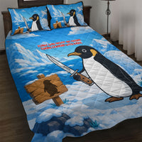 Flight Was Never An Option Funny Penguin With Knife Quilt Bed Set Animal Meme Humor Comic Graphic