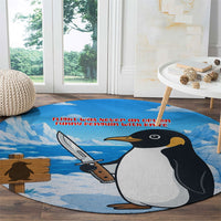 Flight Was Never An Option Funny Penguin With Knife Round Carpet Animal Meme Humor Comic Graphic