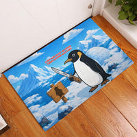 Flight Was Never An Option Funny Penguin With Knife Rubber Doormat Animal Meme Humor Comic Graphic