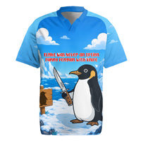 Flight Was Never An Option Funny Penguin With Knife Rugby Jersey Animal Meme Humor Comic Graphic