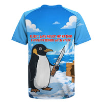 Flight Was Never An Option Funny Penguin With Knife Rugby Jersey Animal Meme Humor Comic Graphic