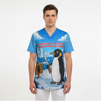 Flight Was Never An Option Funny Penguin With Knife Scrub Top Animal Meme Humor Comic Graphic