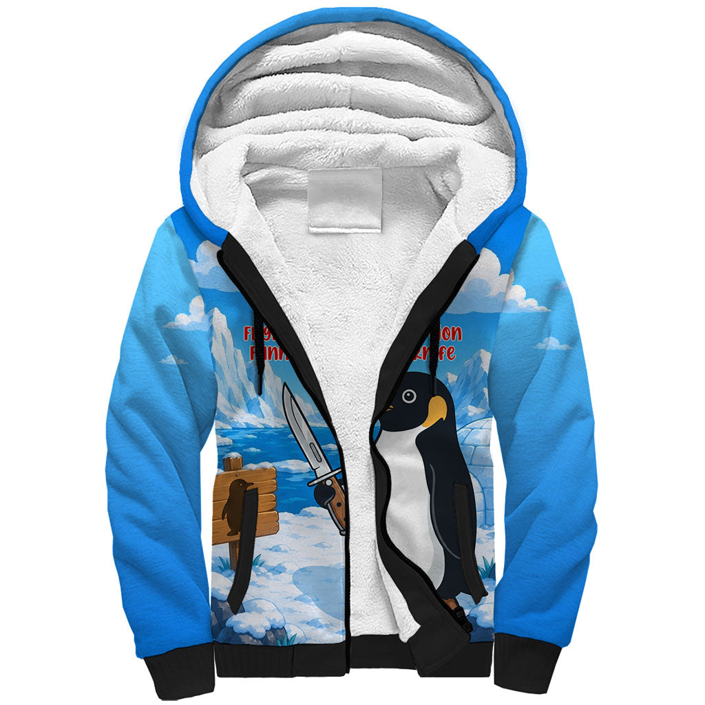 Flight Was Never An Option Funny Penguin With Knife Sherpa Hoodie Animal Meme Humor Comic Graphic