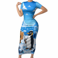 Flight Was Never An Option Funny Penguin With Knife Short Sleeve Bodycon Dress Animal Meme Humor Comic Graphic