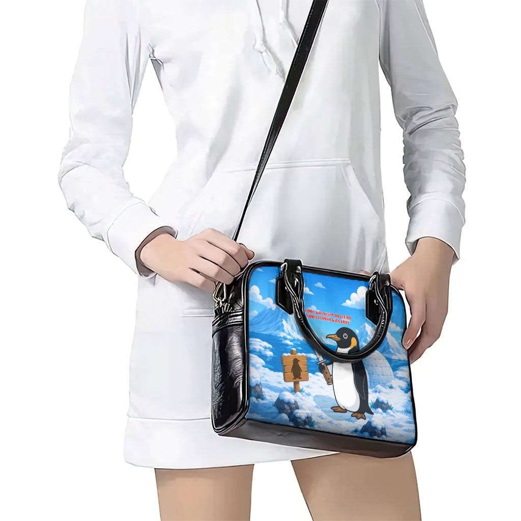 Flight Was Never An Option Funny Penguin With Knife Shoulder Handbag Animal Meme Humor Comic Graphic
