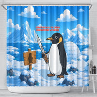 Flight Was Never An Option Funny Penguin With Knife Shower Curtain Animal Meme Humor Comic Graphic