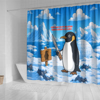 Flight Was Never An Option Funny Penguin With Knife Shower Curtain Animal Meme Humor Comic Graphic