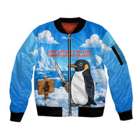 Flight Was Never An Option Funny Penguin With Knife Sleeve Zip Bomber Jacket Animal Meme Humor Comic Graphic