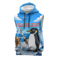 Flight Was Never An Option Funny Penguin With Knife Sleeveless Hoodie Animal Meme Humor Comic Graphic