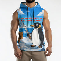 Flight Was Never An Option Funny Penguin With Knife Sleeveless Hoodie Animal Meme Humor Comic Graphic