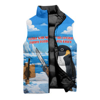 Flight Was Never An Option Funny Penguin With Knife Sleeveless Puffer Jacket Animal Meme Humor Comic Graphic