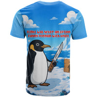 Flight Was Never An Option Funny Penguin With Knife T Shirt Animal Meme Humor Comic Graphic