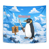 Flight Was Never An Option Funny Penguin With Knife Tapestry Animal Meme Humor Comic Graphic