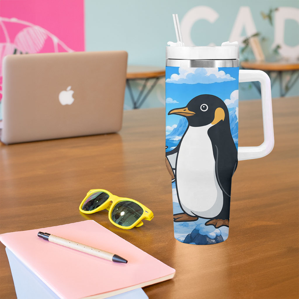 Flight Was Never An Option Funny Penguin With Knife Tumbler With Handle Animal Meme Humor Comic Graphic