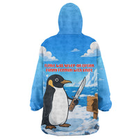 Flight Was Never An Option Funny Penguin With Knife Wearable Blanket Hoodie Animal Meme Humor Comic Graphic